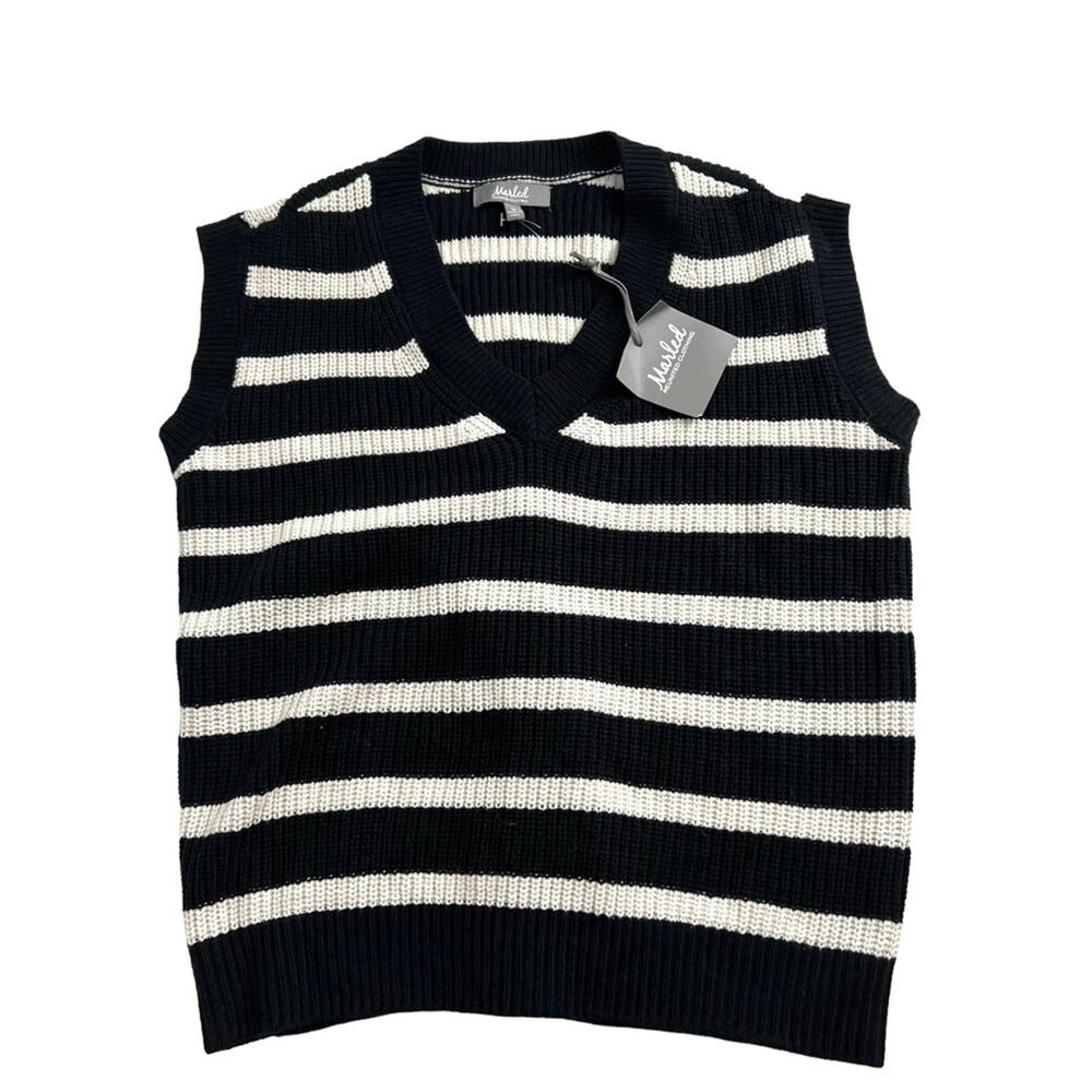MARLED Cotton Blend Knit Black & Ivory V-Neck Vest NWT Women's Size Medium